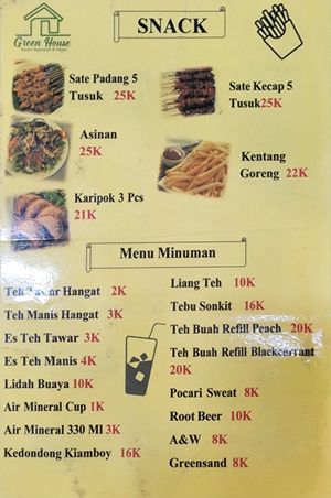 Manu snack at Green House Vegetarian in Jakarta