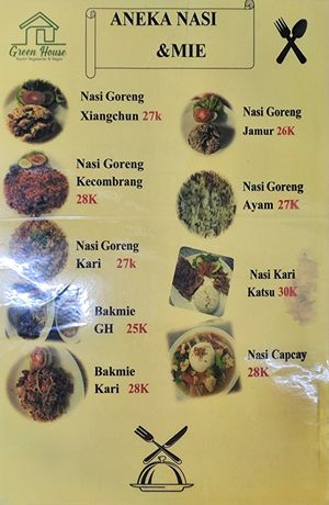 Menu nasi at Green House Vegetarian in Jakarta