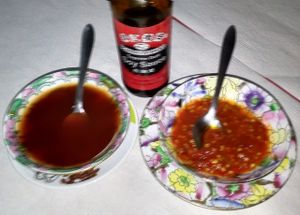 Soy sauce (and the brand used) and chilli sauce at Nova China in Porto