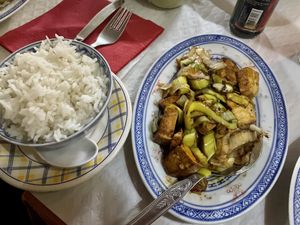 Tofu with leeks, rice  at Nova China in Porto