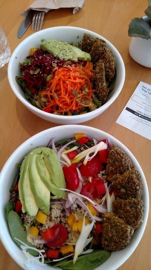 Kale quinoa bowl & Mediterranean bowl at Laney & Lu in Exeter