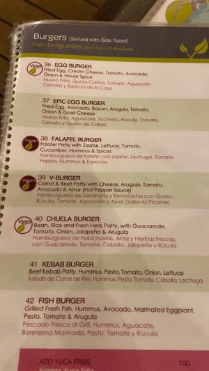 The “V- burger” is with cheese so not really vegan, I asked and it’s not vegan cheese… also my fries came with mayonnaise. There are vegan options but you should look close at Fresh Fresh in Sosua