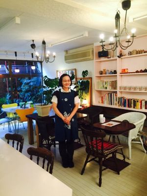 This is Meilien (Belien) the owner of this great new Vegetarian and all Vegan restaurant, in Tachikawa Tokyo, Japan. The food and service is excellent, English, Japanese, Taiwanese and Chinese spoken.  at Seven Bells Cafe in Tachikawa