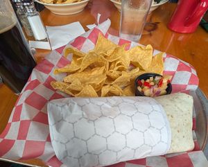 Vegan Socialist Burrito and Vegan? Chips at Burrito Union in Duluth