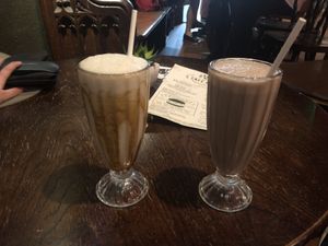 Salted caramel and choco-nana milkshakes at Cavern Cafe in Exeter