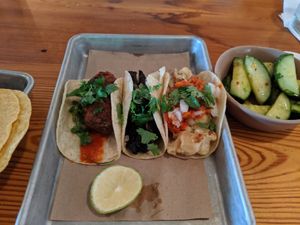 Falafel, portabella, and cauliflower tacos(vegan version) at Bar Taco in Reston
