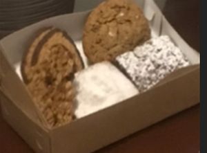 Cookie Monster (delicious), Granola Cookie (good), Alfajor and Brownie (both really good). at La Verde in Lima