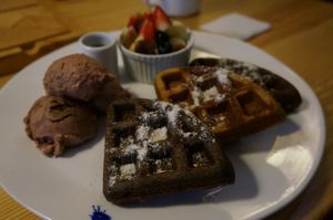 Waffles with ice-cream.  at La Verde in Lima