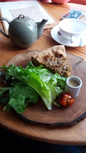 Sautee onions in wine sauce Quiche at La Verde in Lima