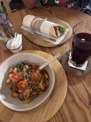 I had the gnocchi and my husband had the falafel wrap   at La Verde in Lima