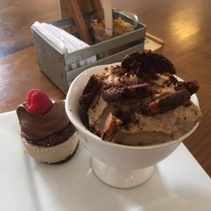 little ice cream sandwich + Manjar blanco ice cream topped with cacao&vanilla cookie at La Verde in Lima