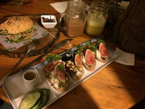 Figs and cashew cheese! ? on the back a lovely lentil burger  at La Verde in Lima