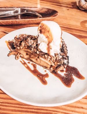Yummy apple pie with coconut ice cream all vegan  at La Verde in Lima