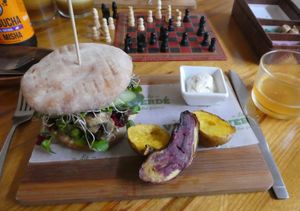 Mushroom sandwich with potatoes. at La Verde in Lima
