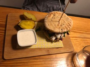 Flatbread burger  at La Verde in Lima