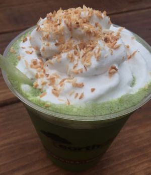 Chai smoothie with coconut whip at Essential Juices and Smoothies - Food Cart in Portland