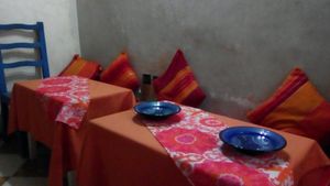 Just a lovely room off the street, probably only seats 10 .Food was absolutely delicious and family very freindly salad, main,and drinks 210dh (20€)  at Chez Khadija in Essaouira