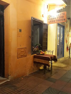 Outside the restaurant at Chez Khadija in Essaouira