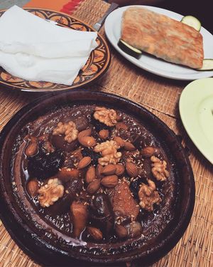 Tajine Royale & goats cheese pastilla at Chez Khadija in Essaouira