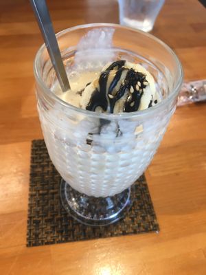 Banana and sesame smoothie (more like a milkshake)  at Gomacro in Kyoto