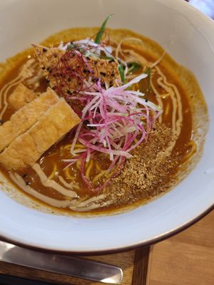 Japanese curry with fried tofu at Gomacro in Kyoto