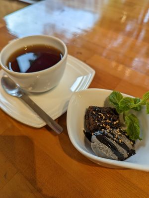 Dessert sampler (comes with black tea and soy milk) at Gomacro in Kyoto