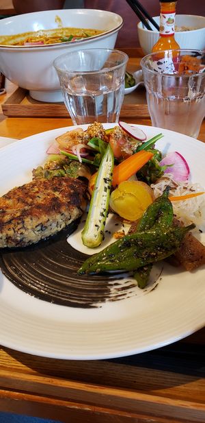 Hamburger plate  at Gomacro in Kyoto