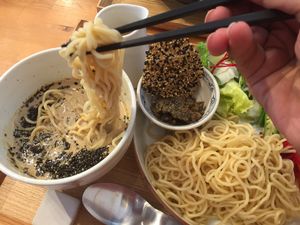 sesame dipping noodles at Gomacro in Kyoto