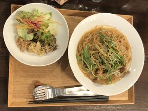 Mushroom pasta set at Gomacro in Kyoto