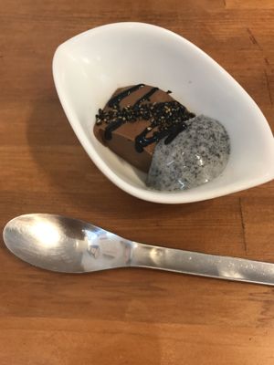 Chocolate mousse and sesame pudding  at Gomacro in Kyoto