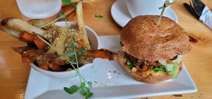 Burger and fries at Bliss Kitchen at Bliss Kitchen in Waterdown