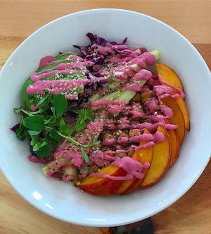 August special- Rainbow Sushi Bowl. Very delicious and so beautiful! at Bliss Kitchen in Waterdown