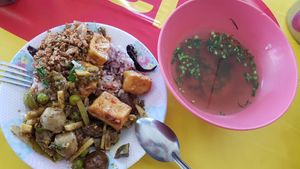 Rice dish with really good tofu at Veg Buffet in Chanthaburi