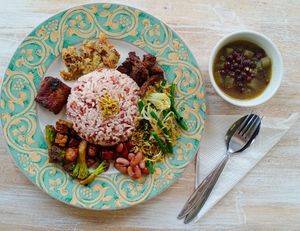 The best Vegan Nasi Campur ever. Always fresh and very tasty. at Giridhari in Kuta