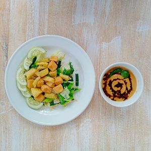 Gado-gado. Steam vegetables and fried tofu, potatos, with peanut sauce. at Giridhari in Kuta