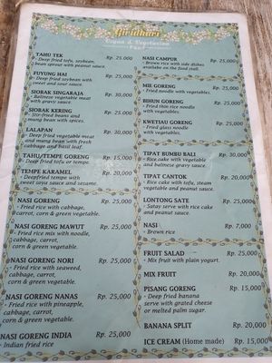 Teil der Speisekarte at Giridhari in Kuta