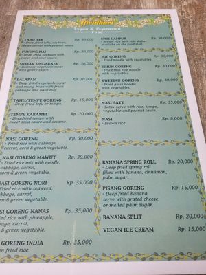 Menu at Giridhari in Kuta