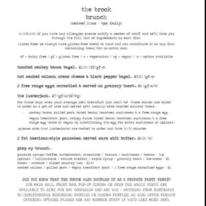 Brunch Menu at The Brook in East London