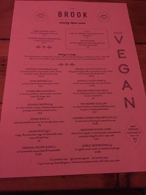 Evening menu at The Brook in East London