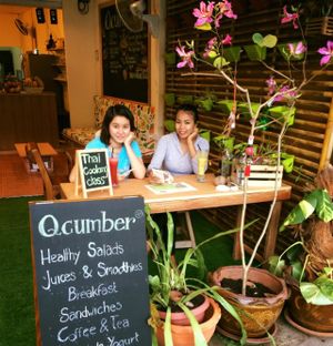 Enjoying a smoothie at Qcumber in Khao Lak