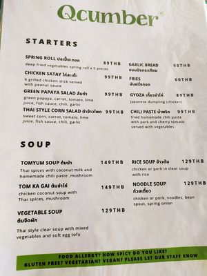 Menu November 2019 at Qcumber in Khao Lak