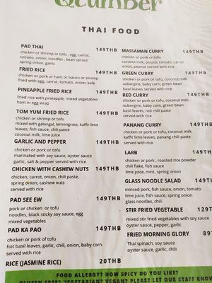 Menu November 2019 at Qcumber in Khao Lak