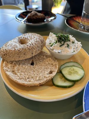 plain sesame bagel with vegan cream cheese   at Bagels & Beans - Vivaldistraat in Amsterdam