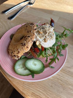 Bagel with hummus and grilled veggies   at Bagels & Beans - Vivaldistraat in Amsterdam