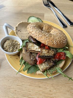 Bagel with grilled veggies and cream-cheese with dried tomatoes   at Bagels & Beans - Vivaldistraat in Amsterdam