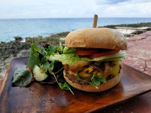 Vegan beyond Impossible burger at Vivo Cafe & Restaurant in West Bay