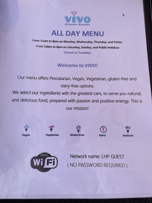 Menu March 2023  at Vivo Cafe & Restaurant in West Bay