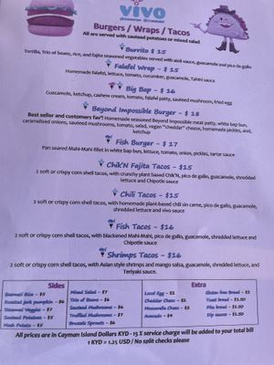 Burgers/Wraps/Tacos  at Vivo Cafe & Restaurant in West Bay