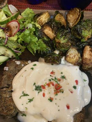 Veggie loaf with grilled Brussels sprouts  at Vivo Cafe & Restaurant in West Bay