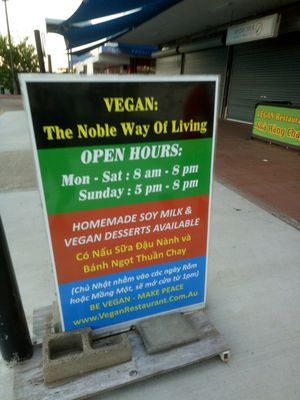 sign  at Inala Vegan Restaurant in Inala